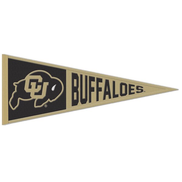 Colorado Buffaloes felt pennant with bold 'Buffaloes' lettering and CU Buffalo logo, stitched edges, and classic design.
